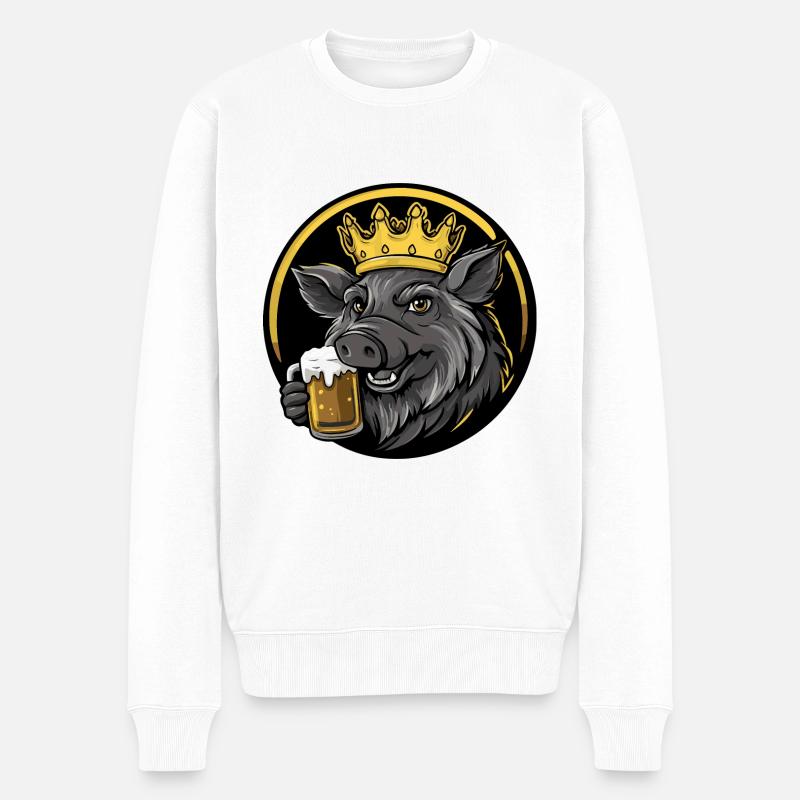 Schwein Bier Comic Wildschwein - Männer Premium Bio Pullover - Weiß