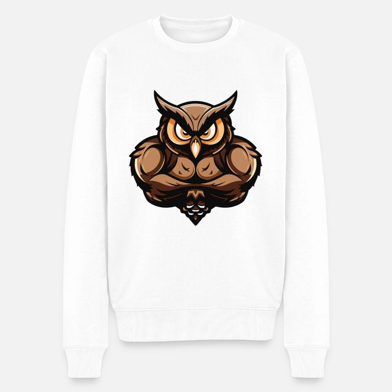 Eule Muskeln Bodybuilding - Männer Premium Bio Pullover - Weiß