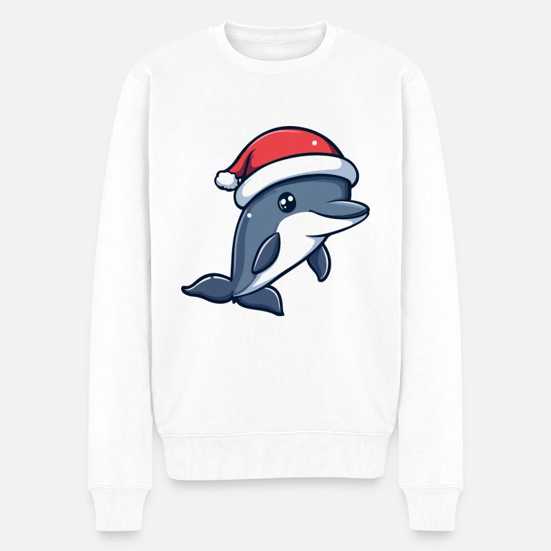 Delfin Weihnachten Niedlich - Männer Premium Bio Pullover - Weiß