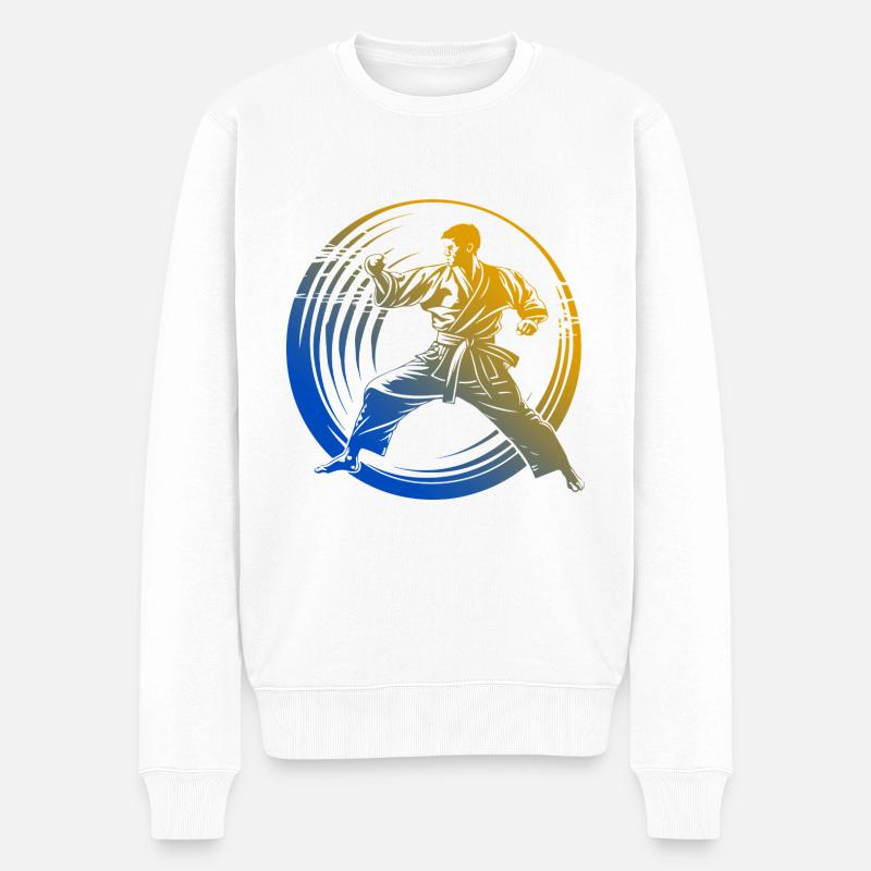 Karate Silhouette Bunt - Männer Premium Bio Pullover - Weiß