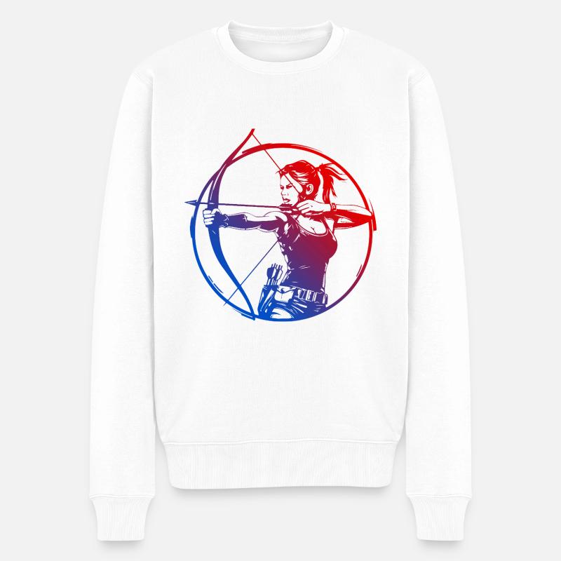 Bogenschießen Silhouette Bunt - Männer Premium Bio Pullover - Weiß