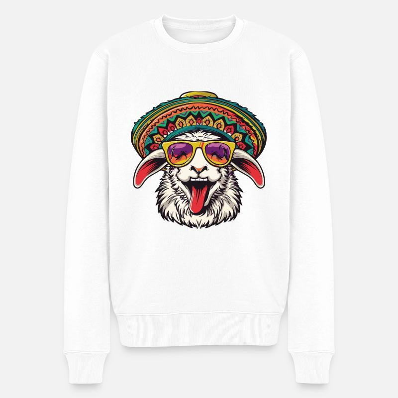 mouton bande dessinée drôle sombrero - Pull Premium bio Homme - blanc