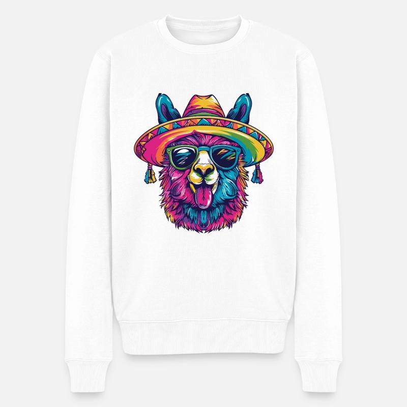 Alpaka Llama Lustig Sombrero - Männer Premium Bio Pullover - Weiß