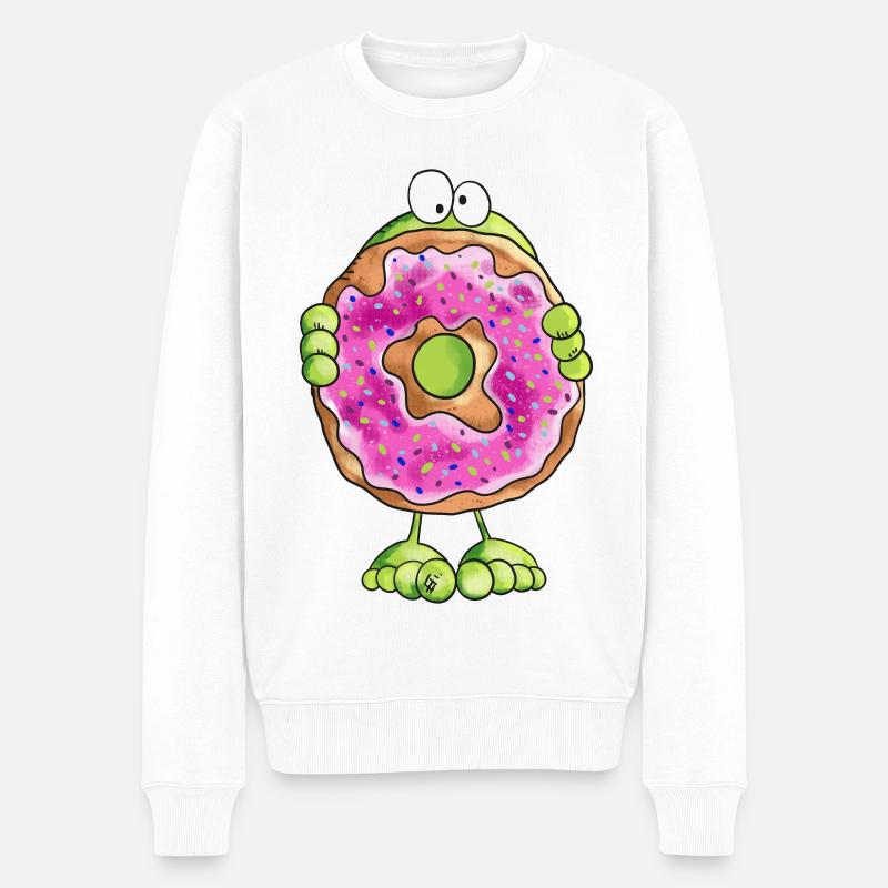 Frosch versteckt sich hinter Donut - Cookie - Männer Premium Bio Pullover - Weiß