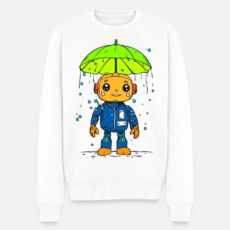 Petit robot sous la pluie - Pull Premium bio Homme - blanc