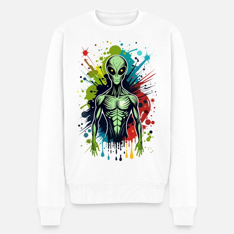 Color Splash Alien - Männer Premium Bio Pullover - Weiß