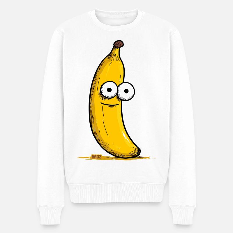Cartoon Banane macht große Augen - Männer Premium Bio Pullover - Weiß