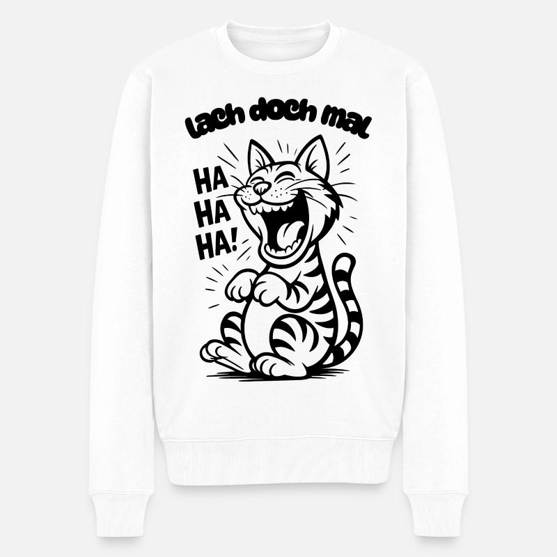 Lustiges Katzen Weihnachtsgeschenk Lach doch mal - Männer Premium Bio Pullover - Weiß