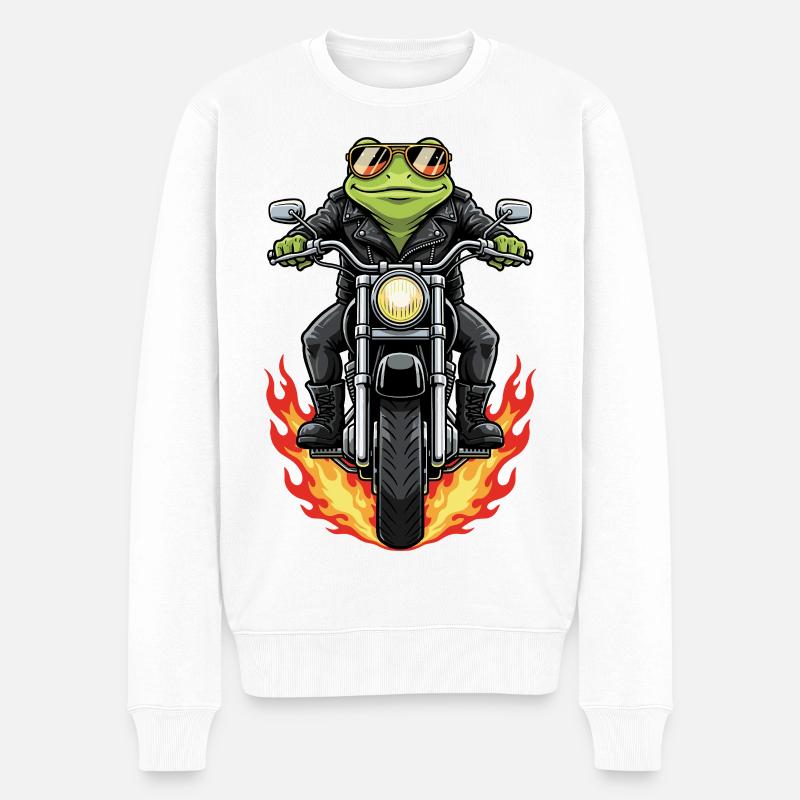 Cool Biker Frog Motorcycle Flames - Pull Premium bio Homme - blanc