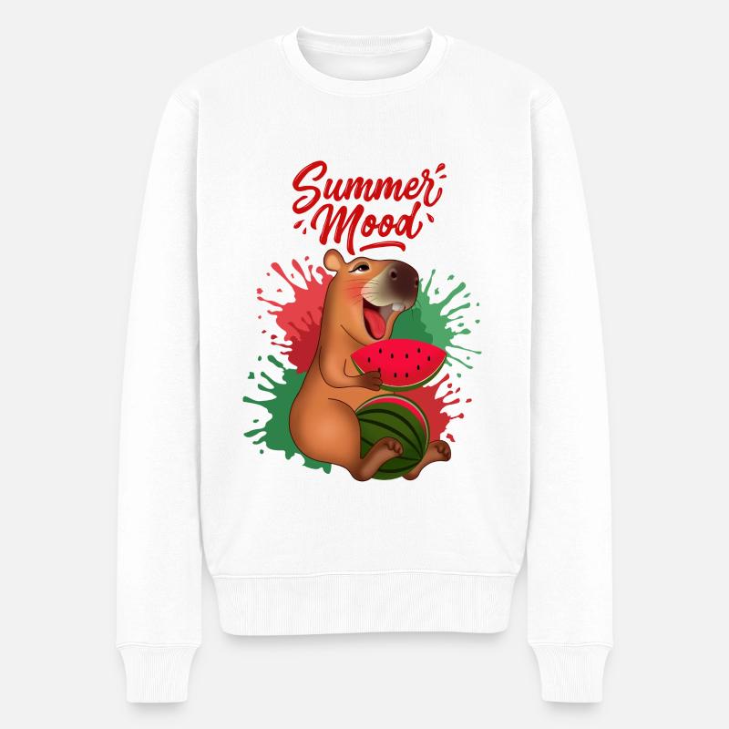 Capybara souriant avec pastèque - Pull Premium bio Homme - blanc