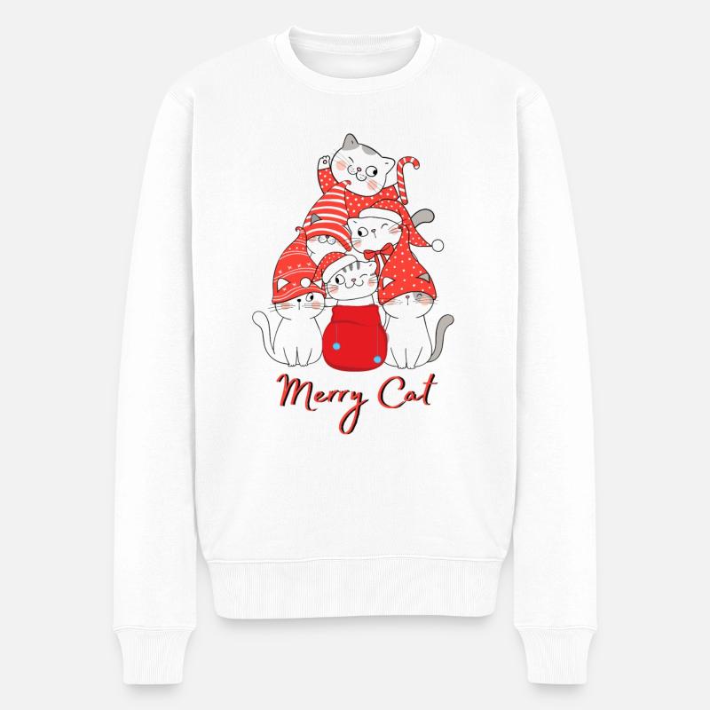 Merry Cat - Männer Premium Bio Pullover - Weiß