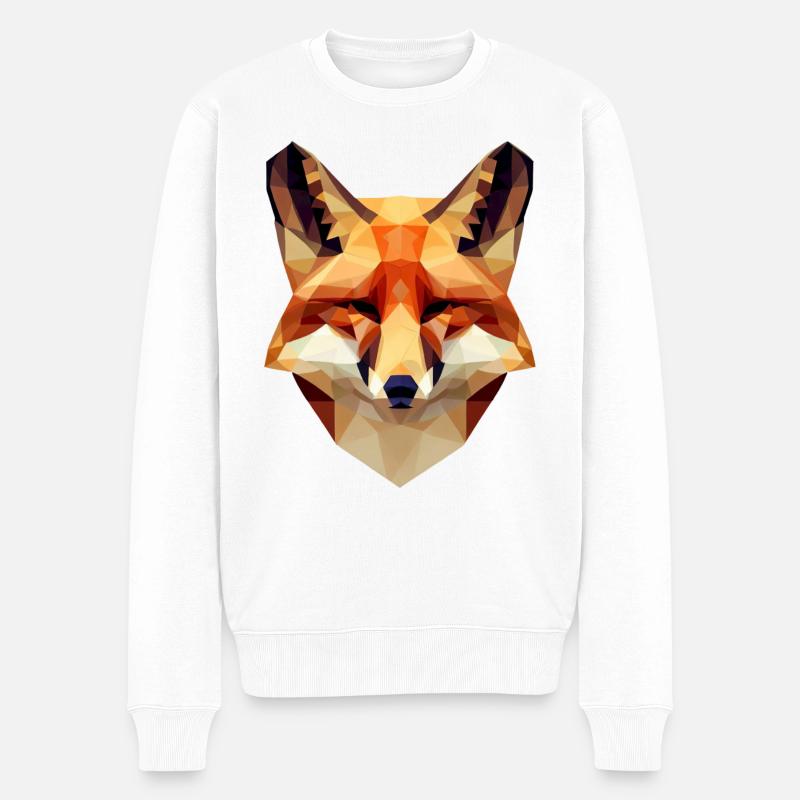 Intriguing Polygon Fox - Moderne - Pull Premium bio Homme - blanc