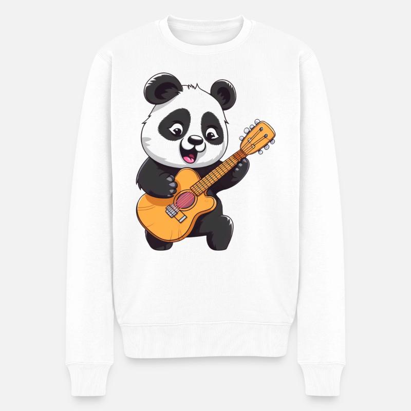 Panda Spielt Gitarre - Männer Premium Bio Pullover - Weiß