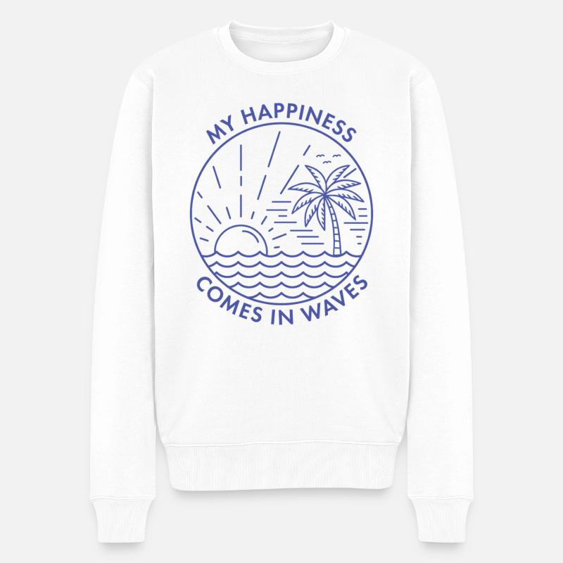 Mon bonheur vient par vagues - Pull Premium bio Homme - blanc
