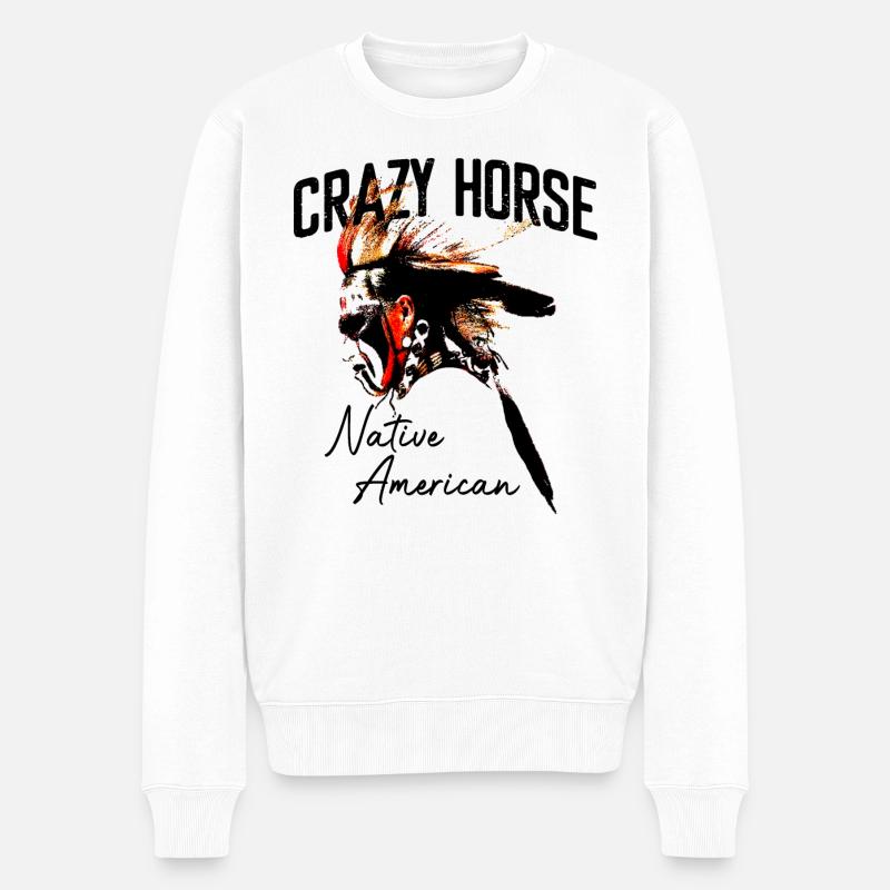 Crazy Horse Indianer - Männer Premium Bio Pullover - Weiß