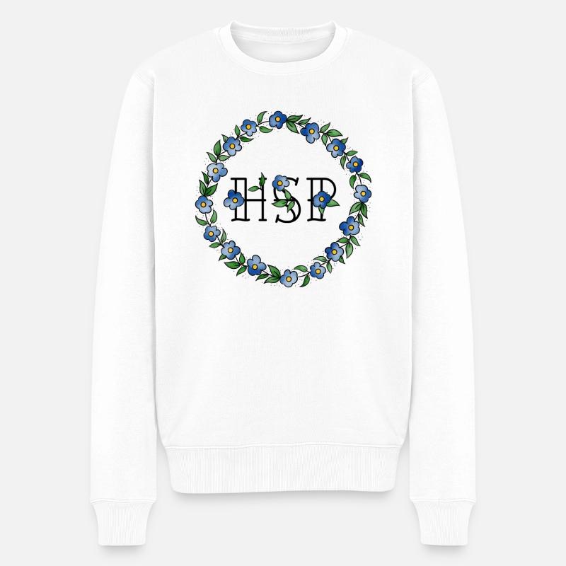 HSP - hoch sensible Person Vergissmeinnicht Rahmen - Männer Premium Bio Pullover - Weiß