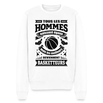 LES MEILLEURS HOMMES DEVIENNENT BASKETTEURS - Pull Premium bio Homme - blanc - Devant - Thijin (182cm)