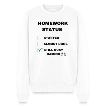 gaming funny homework status with black text - Men's Premium Organic Jumper - white - Front - Thijin (182cm)