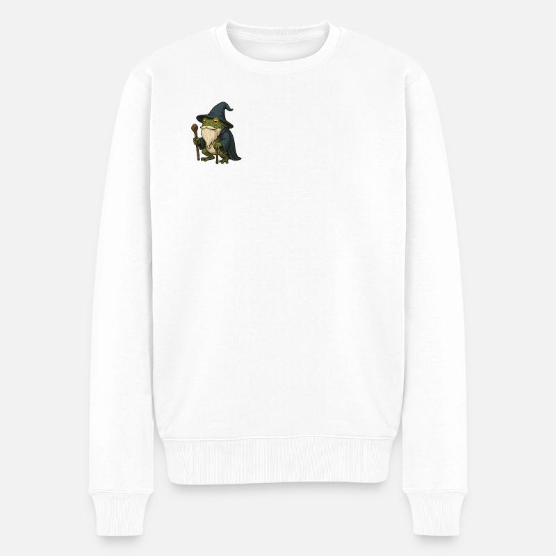 Weiser bärtiger Frosch mit Zauberhut - Männer Premium Bio Pullover - Weiß