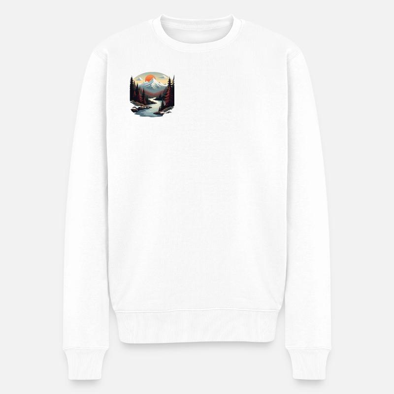 Gebirgsparadies mit Sonnenuntergang - Männer Premium Bio Pullover - Weiß