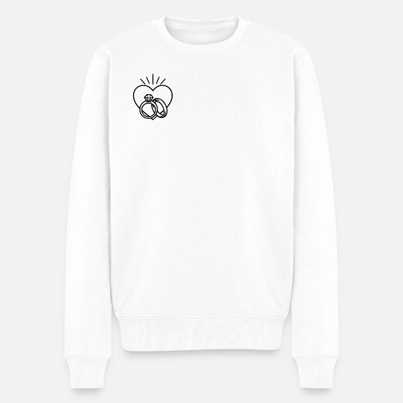Hochzeit - Ring und Herz - Männer Premium Bio Pullover - Weiß
