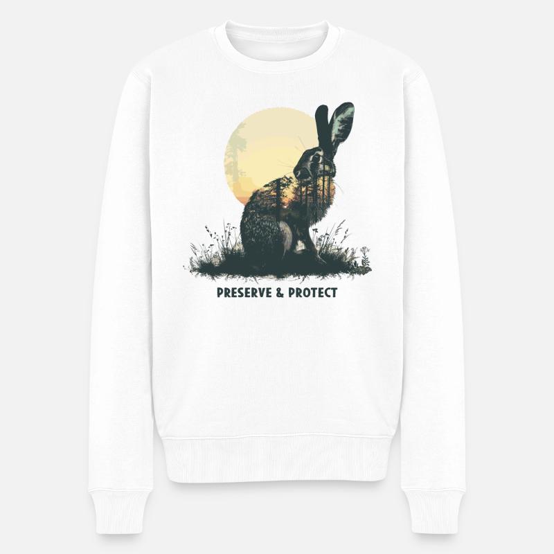 Preserve & Protect Hase Kaninchen - Männer Premium Bio Pullover - Weiß