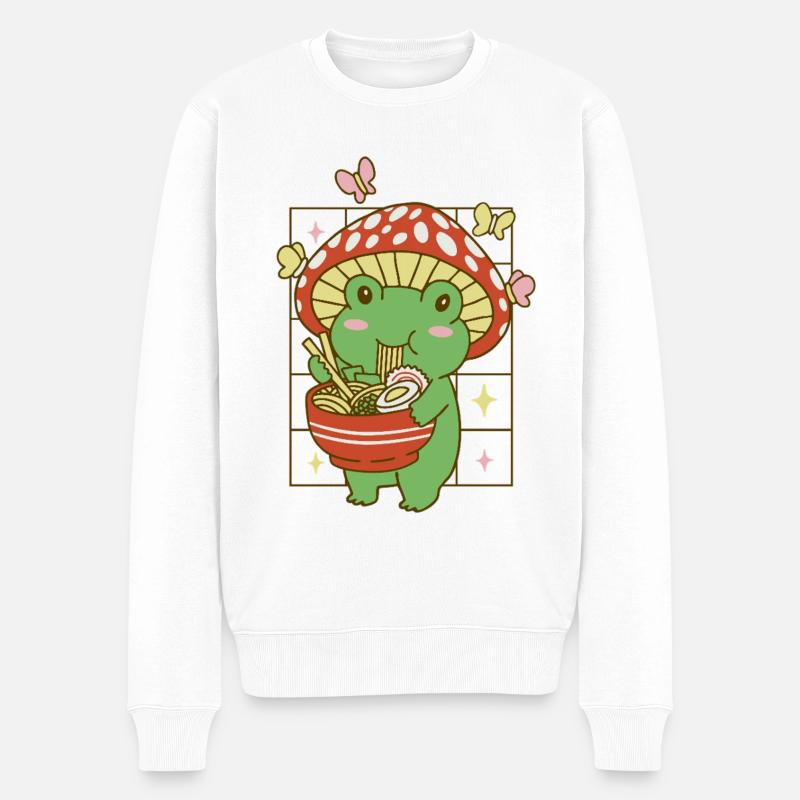 Kawaii Ramen Froschpilz - Männer Premium Bio Pullover - Weiß