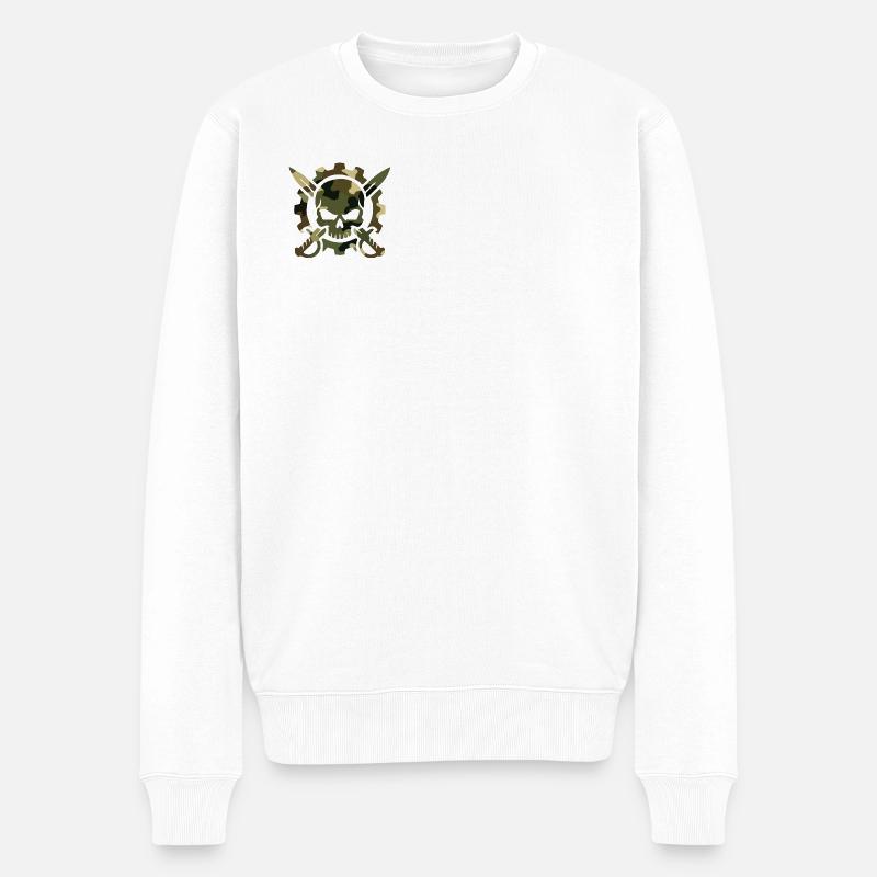 Tarnmuster Skull Schädel Messer Tacitical Logo - Männer Premium Bio Pullover - Weiß
