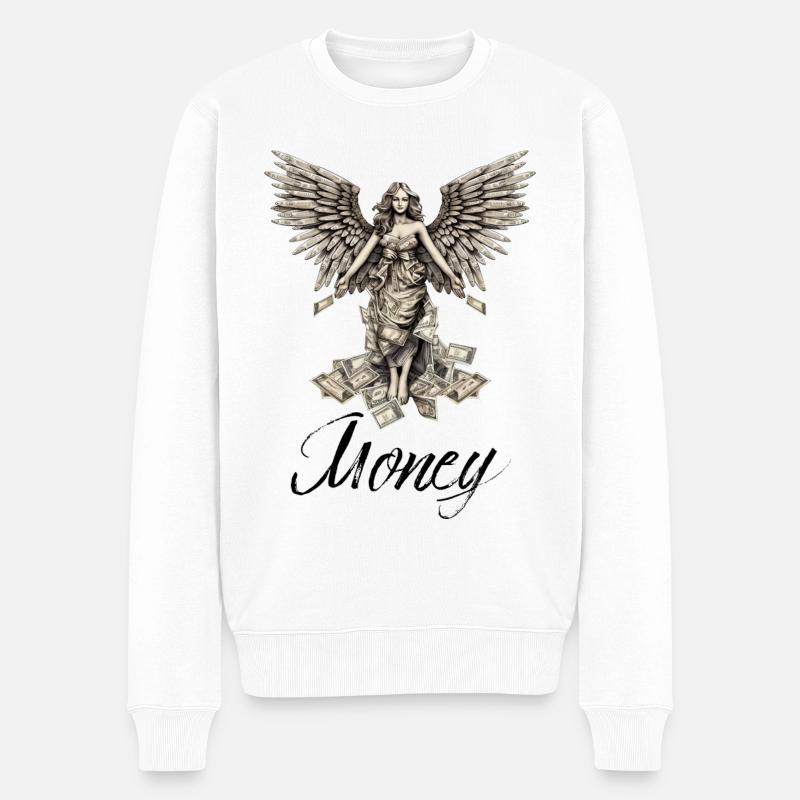 Engel med vinger lavet af pengesedler "Penge" - Økologisk premium-sweatshirt til mænd - hvid