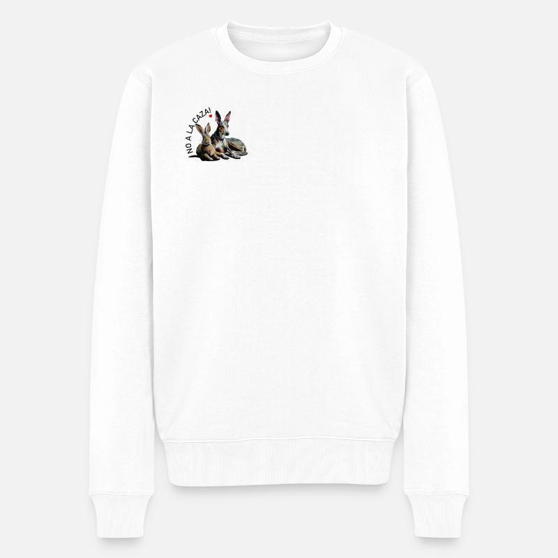 Galgo & Hase Herzduo mit Slogan - Männer Premium Bio Pullover - Weiß