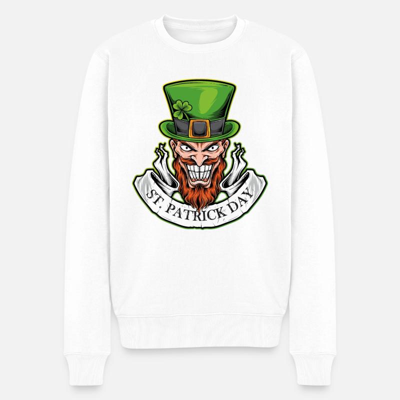 Lächeln am St. Patrick Day - Männer Premium Bio Pullover - Weiß