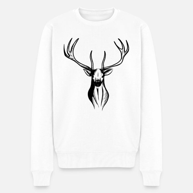 Hirsch - Männer Premium Bio Pullover - Weiß