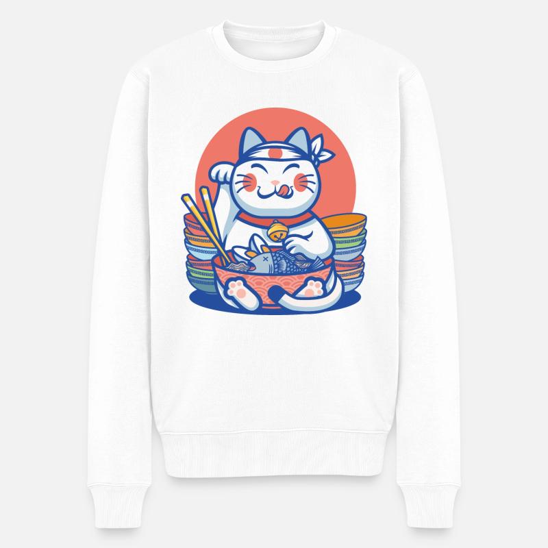 maneki neko lucky ramen - Pull Premium bio Homme - blanc