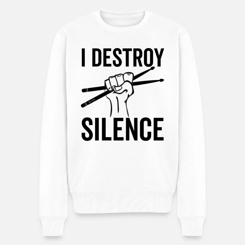 I Destroy Silence Drummer Sticks - Männer Premium Bio Pullover - Weiß