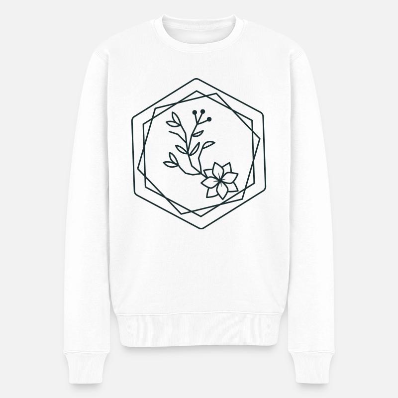 Sechsecke mit floralem Akzent - Männer Premium Bio Pullover - Weiß
