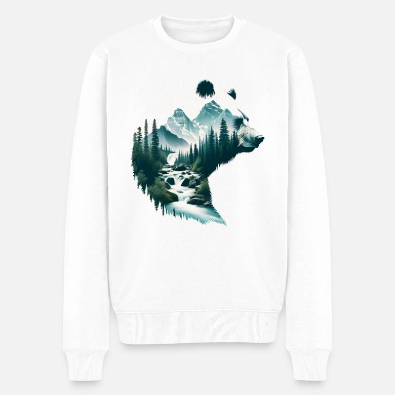 Double Exposure Bear - Männer Premium Bio Pullover - Weiß