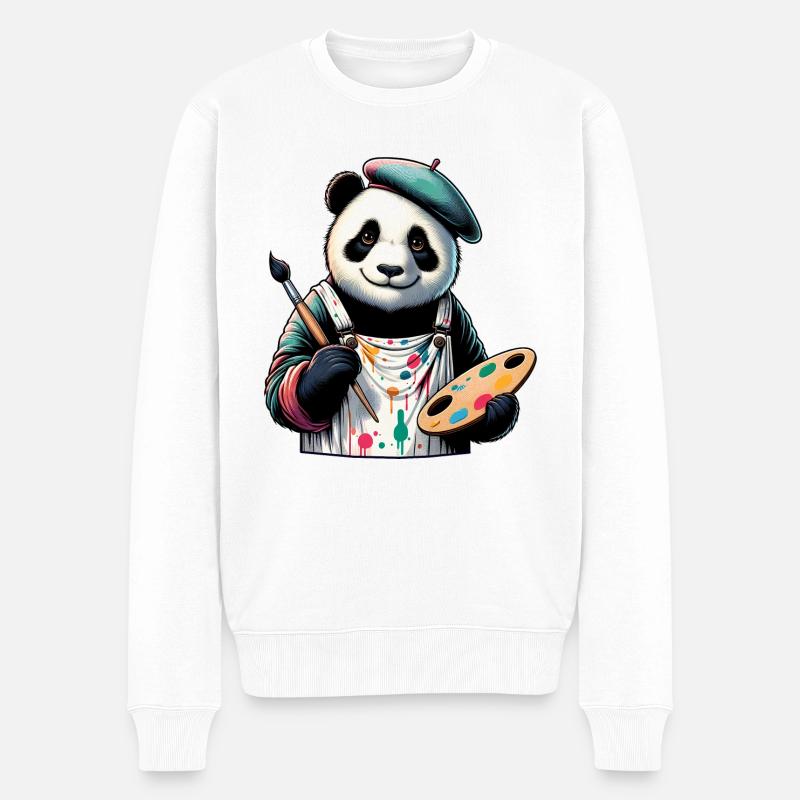 Cute Panda Artist - Männer Premium Bio Pullover - Weiß