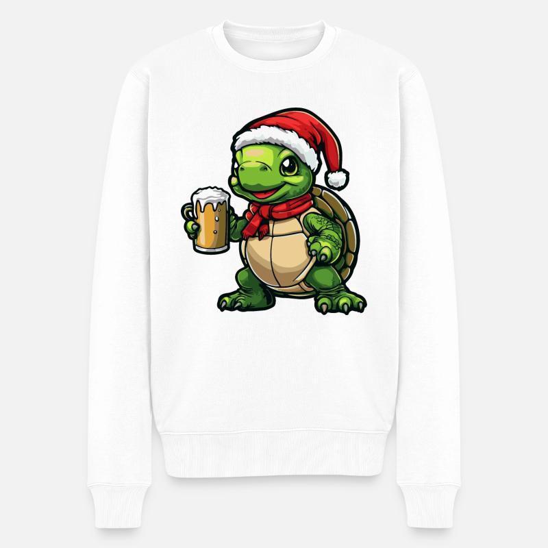 Schildkröte Weihnachten Bier - Männer Premium Bio Pullover - Weiß