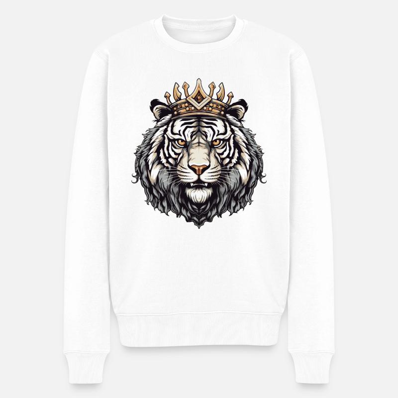 Tiger Krone Tier - Männer Premium Bio Pullover - Weiß
