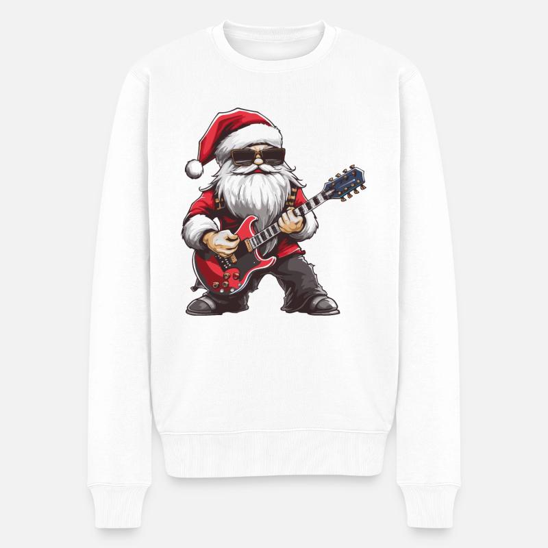 Weihnachtsmann Gitarre - Männer Premium Bio Pullover - Weiß