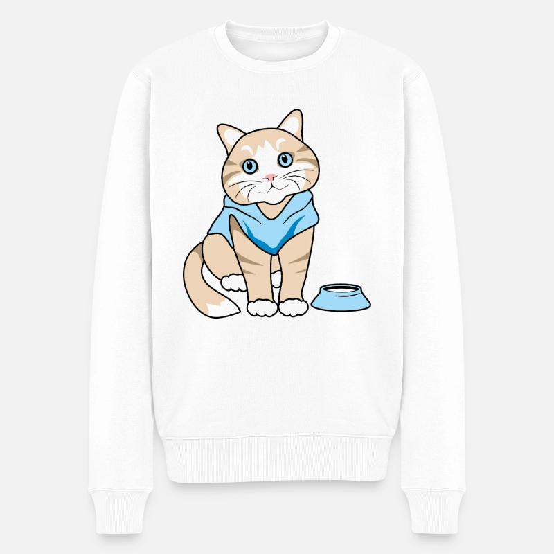 Chat mignon avec bol - Pull Premium bio Homme - blanc