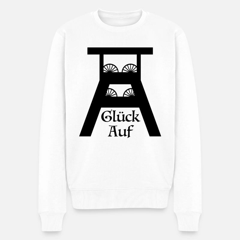 Glück auf, Förderturm, Ruhrgebiet, Zeche, Ruhrpott - Männer Premium Bio Pullover - Weiß
