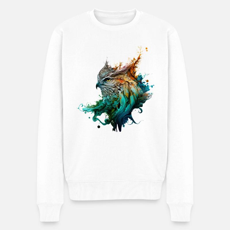 Eulen-Farbstrahlen - Männer Premium Bio Pullover - Weiß
