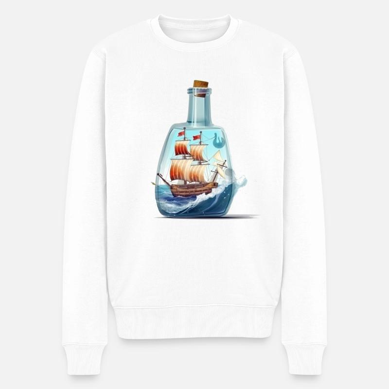 Flaschenpost Schiff - Männer Premium Bio Pullover - Weiß