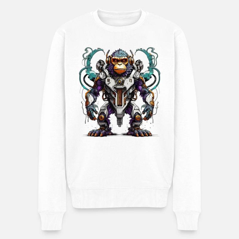 Cyber-Affe - Männer Premium Bio Pullover - Weiß