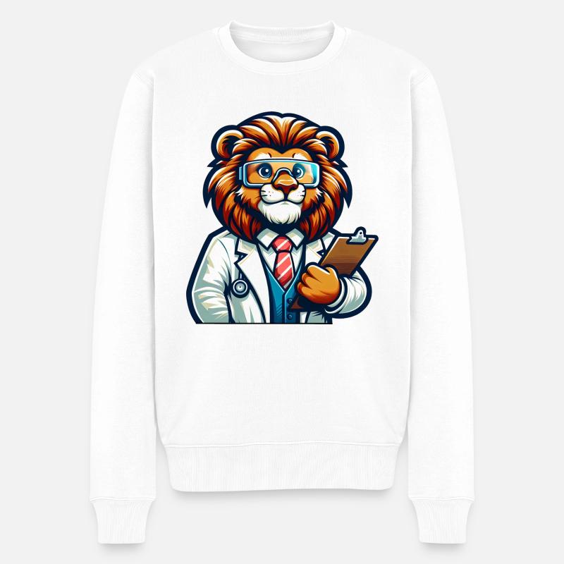 Cute Lion Scientist - Männer Premium Bio Pullover - Weiß