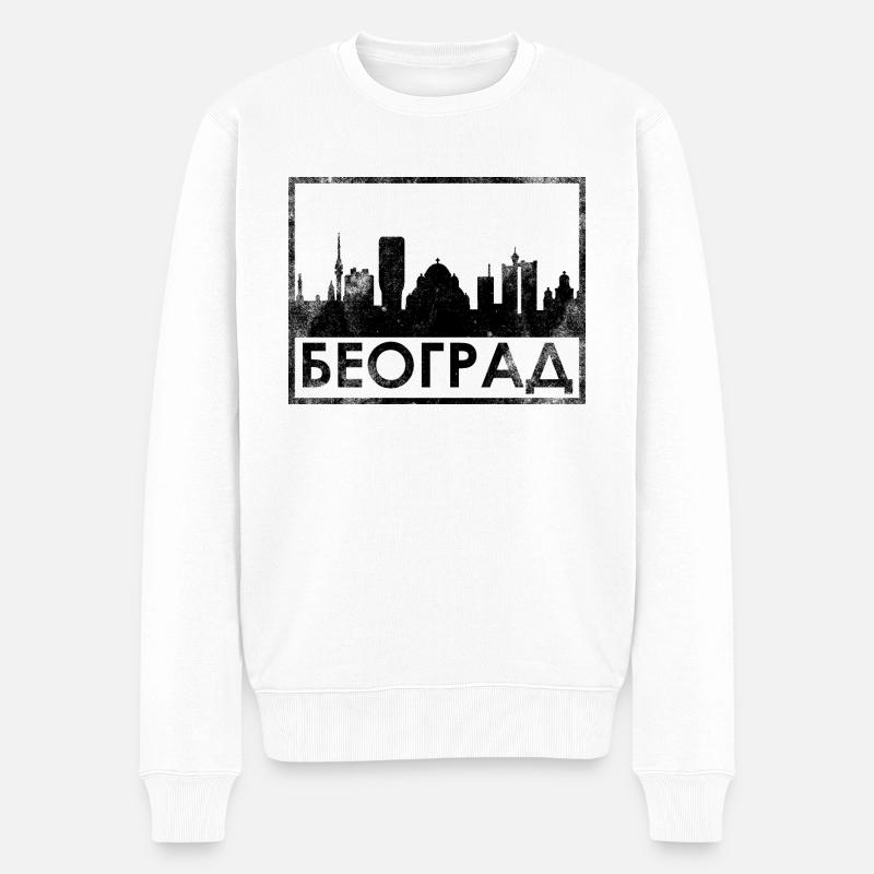 Belgrad Skyline Serbien Serbisch Kyrillisch - Männer Premium Bio Pullover - Weiß