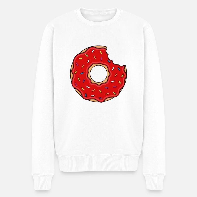 Donut mit Biss in rot mit bunten Zuckerstreuseln - Männer Premium Bio Pullover - Weiß