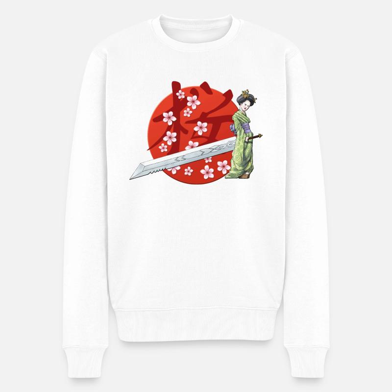 Sakura geisha avec l'épée - Pull Premium bio Homme - blanc