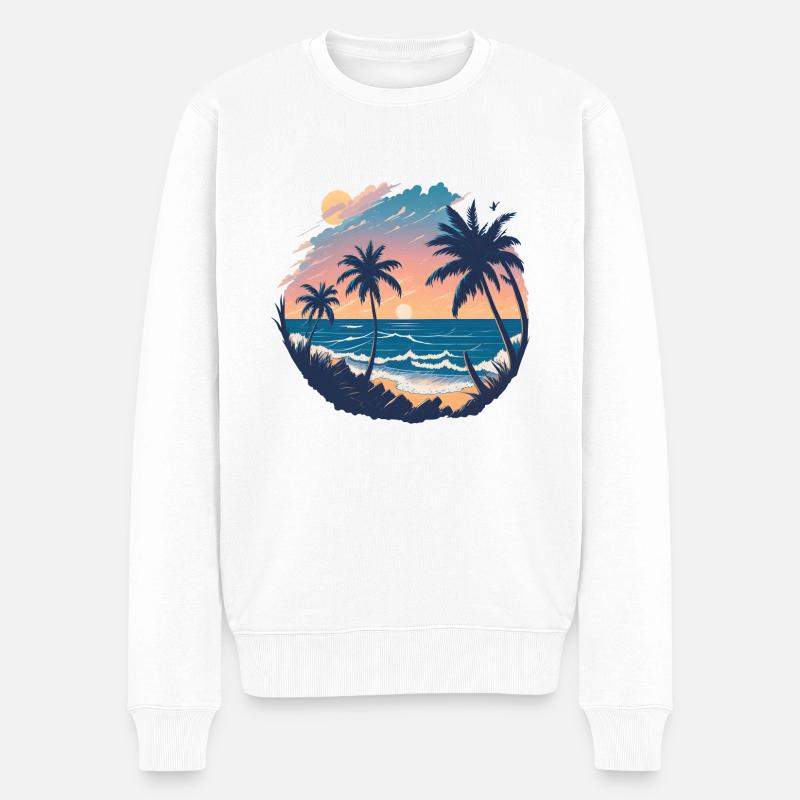 Sonnenuntergang am Palmenstrand - Männer Premium Bio Pullover - Weiß